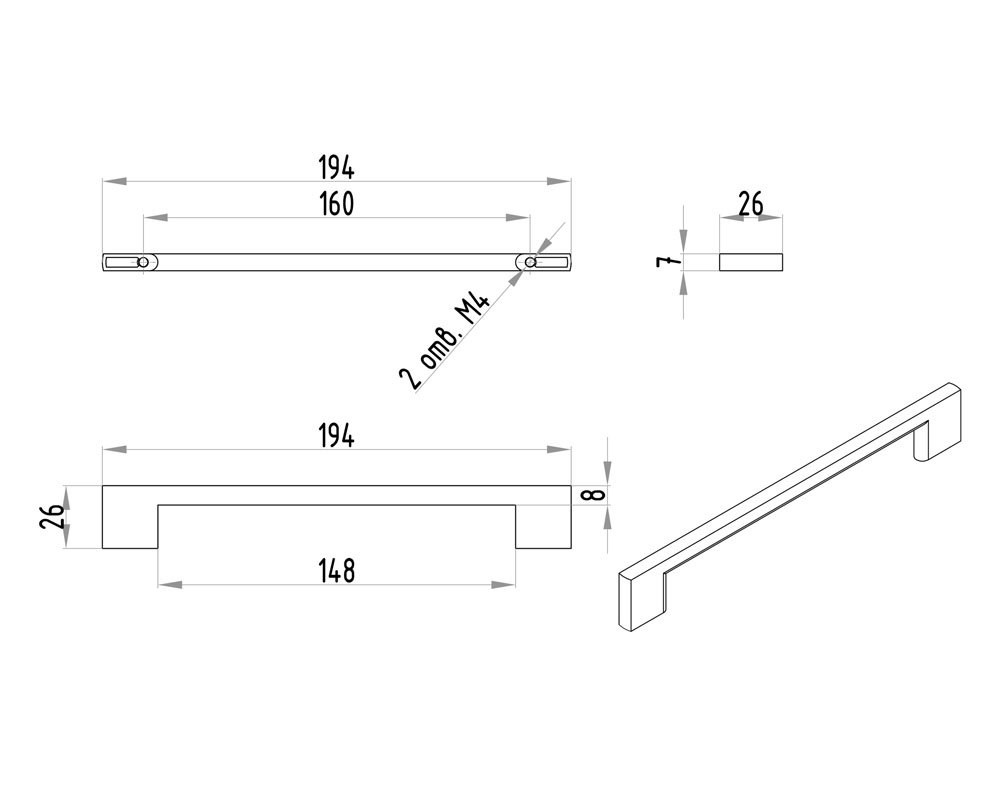 Ручки мебельные Ручка мебельная 288 м.ц.160 мм замак брашированный никель RZ288Z.160NN
