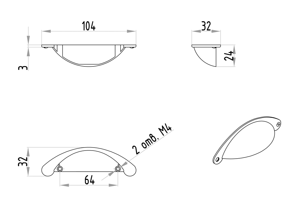 Ручки мебельные Ручка-ракушка 203 м.ц.64 мм замак брашир античная медь RQ203Z.064BC