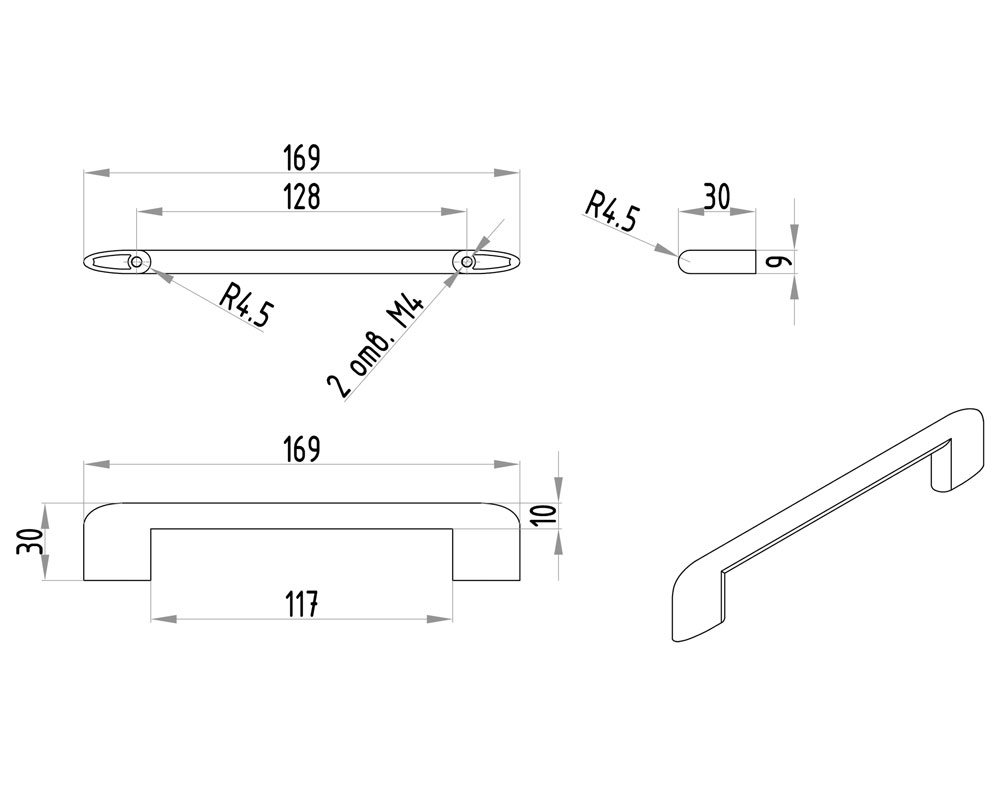 Ручки мебельные Ручка мебельная 287 м.ц.128 мм замак брашированный никель RZ287Z.128NN