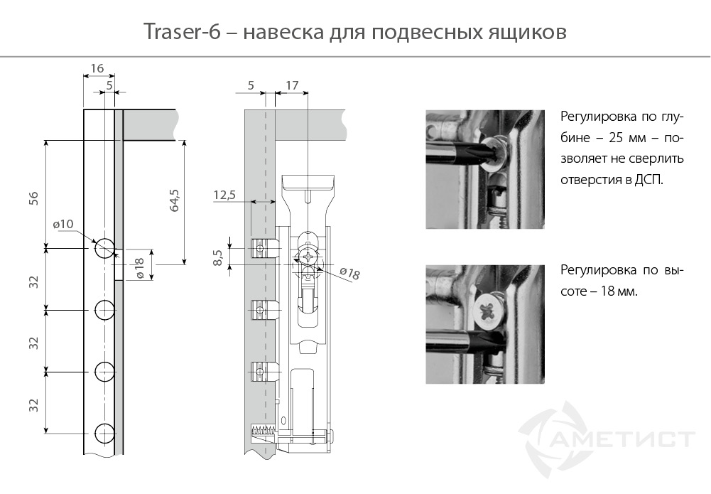Навесы и соединительная фурнитура Навеска Traser-6 правая