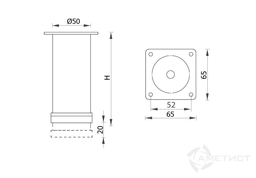 Опоры Опора регулируемая 220 H100мм сталь хром FUZ220S.100CP
