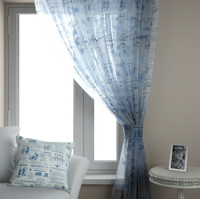 Ткани для кухни Ткань РЕТРО органза синий (RETRO organza blue)