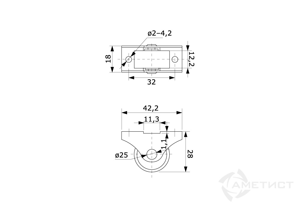 Опоры Ролик меб. 304 D25 мм площ непов б/т FU304A.025WT99