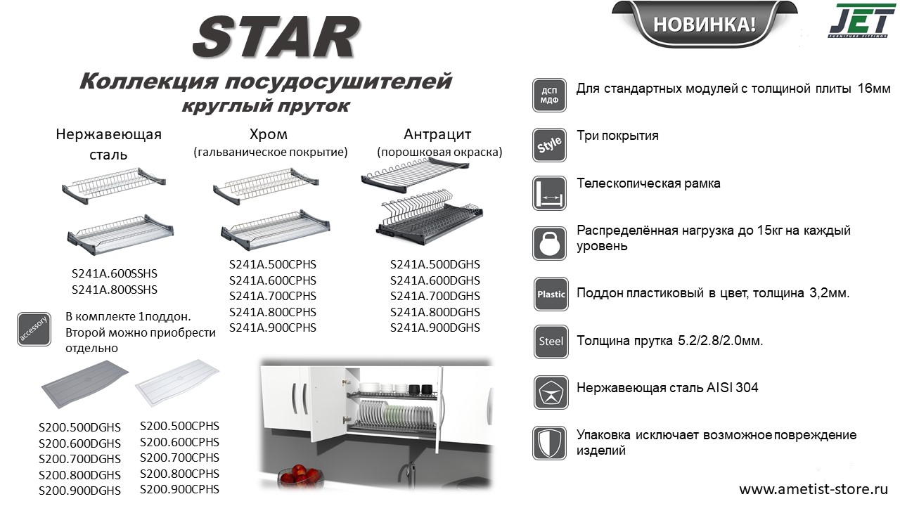 Посудосушители Комплект посудосушителя STAR, антрацит