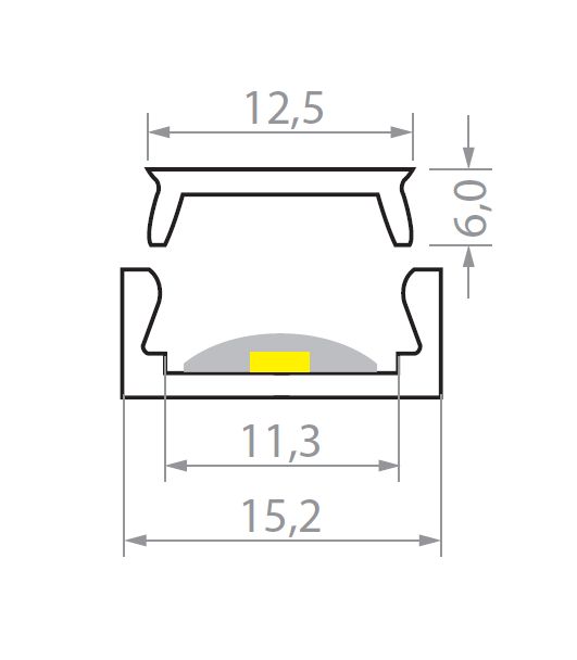 Мебельные светильники Профиль накладной 302 для LED анодированный алюминий 2000х15,2х6мм LL302A.200AA
