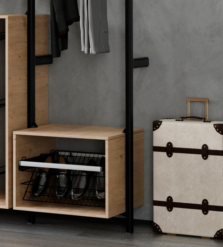 Выдвижные корзины для обуви Обувница 1604 (450-590), рамка телескоп, шариковые напр. п/в, черный G1604S.600BLU