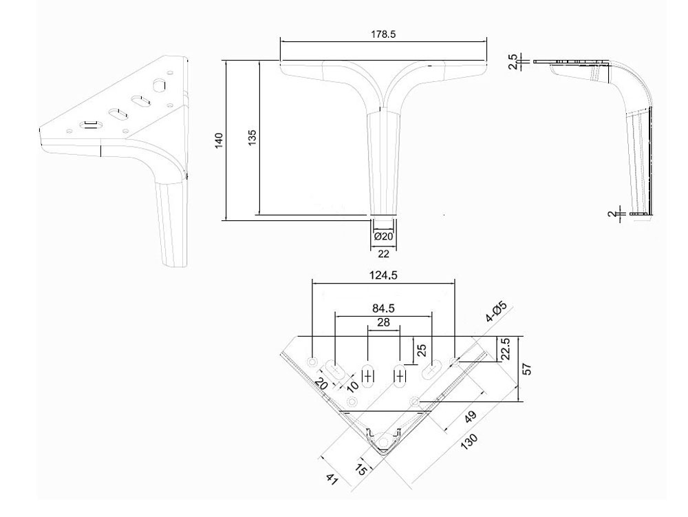 Опоры Опора для мебели MetalLine 310 H-140мм Сталь Брашированный никель (DH) F310S.140BNDH